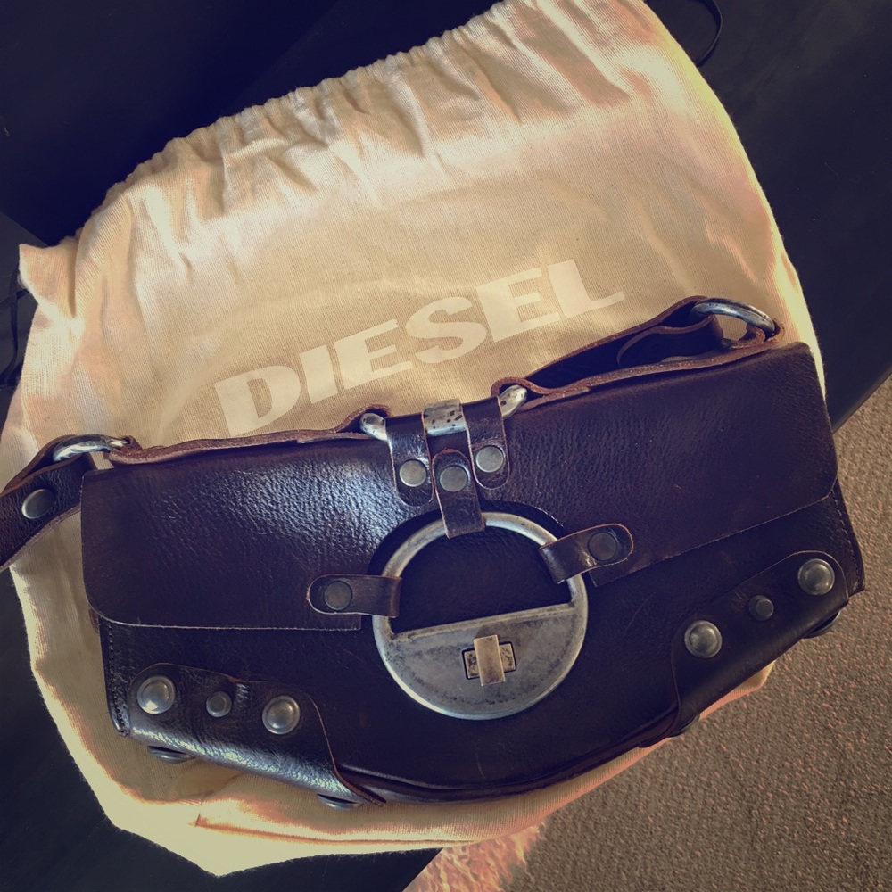 Diesel brown leather handbag, made in Italy